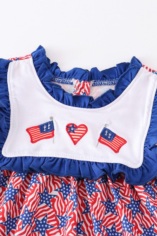 Navy patriotic flag embroidery girl set - bertofonsi