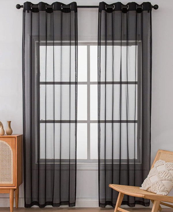 Black Sheer Window Grommet Curtain Set - bertofonsi