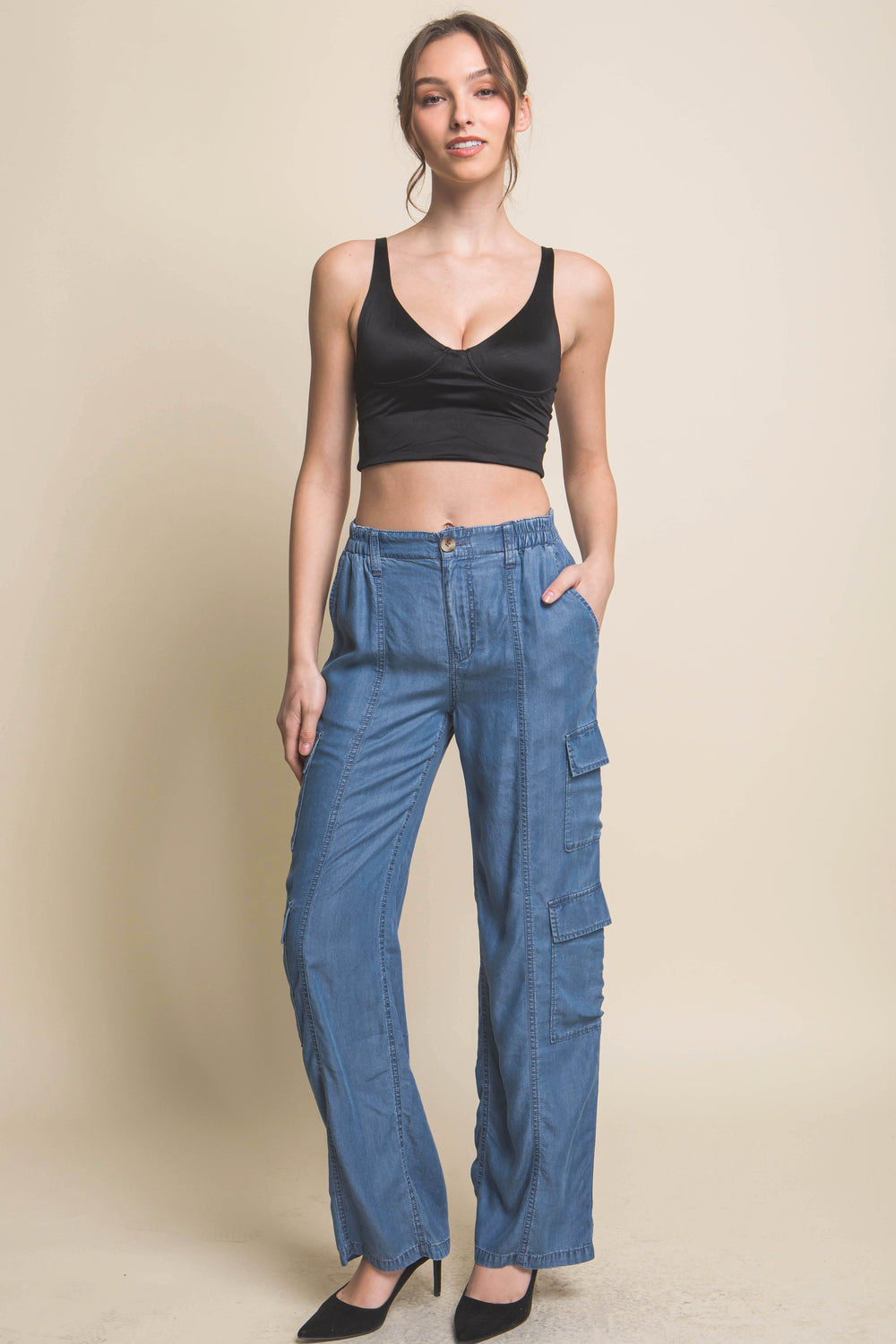 Full-length Tencel Pants With Cargo Pockets - bertofonsi