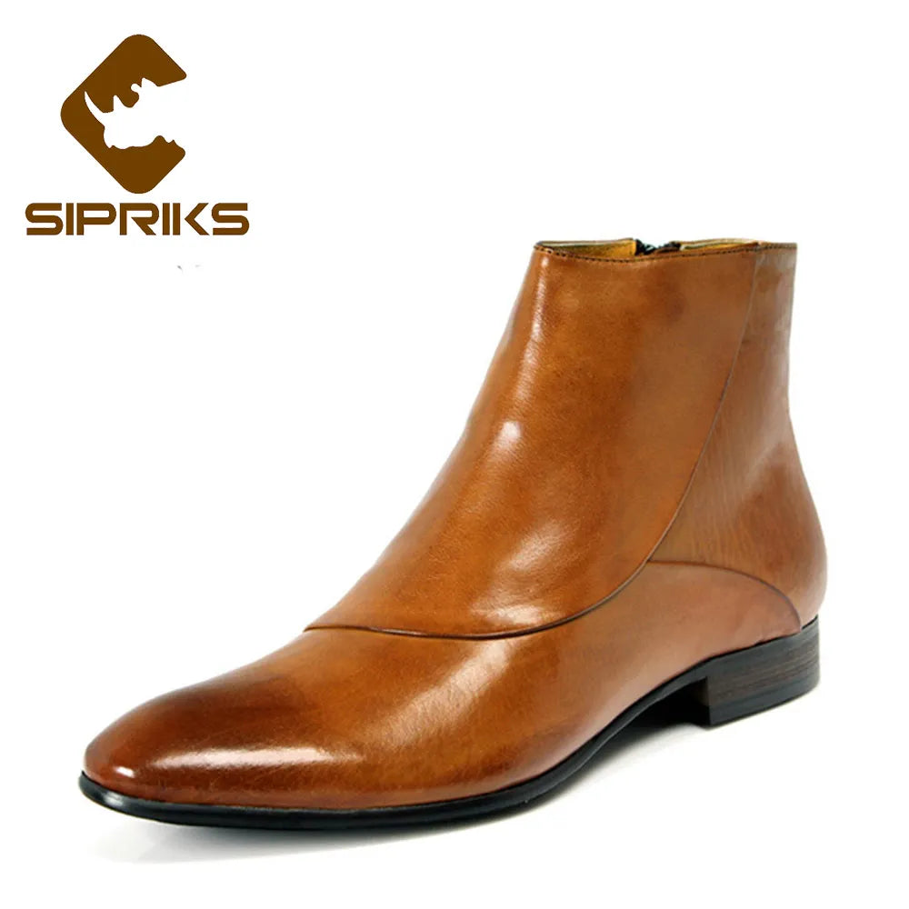 Sipriks Mens Cowboy Boots Brown Leather Zip Boots Euro Size 44 Boss Footwear Shoes Black Ankle Boots Formal Gents Suit Social - bertofonsi