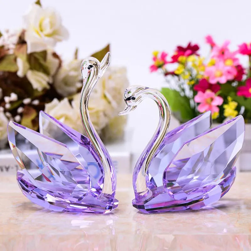 2Pcs Crystal Swans Ornaments Glass Figurines Paperweight Crafts Fengshui Home Decoration Wedding Valentine's Day Gifts Souvenir - bertofonsi