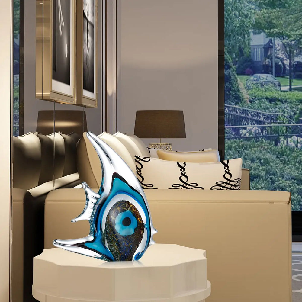 Exquisite Blue Stripe Tropical Fish Sculpture Hand-blown Glass Sculpture Home Decoration Glass Fish Home Interior Decor Craft - bertofonsi