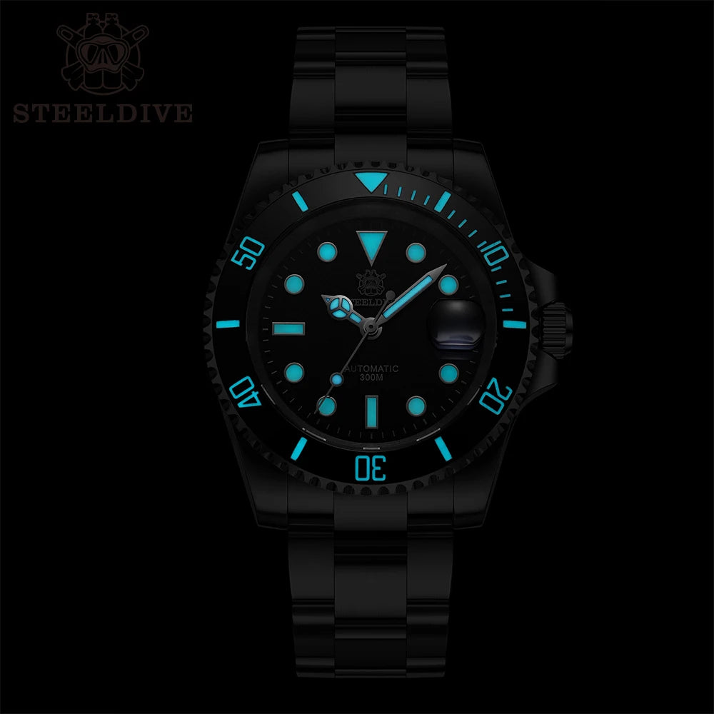 STEELDIVE SD1953 New Arrival Stainless Steel Bi-Color Dial NH35 Automatic Watch 300M Waterproof Sapphire Glass Men Dive Watches - bertofonsi