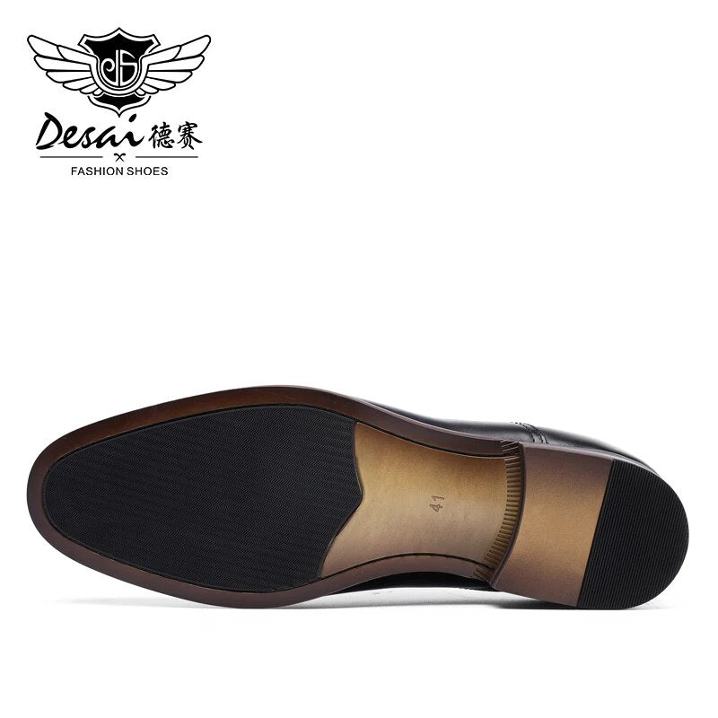 DESAI Brand Full Grain Genuine Leather Business Men Dress Shoes Retro Patent Leather Oxford Shoes For Men EU Size 38-47 - bertofonsi