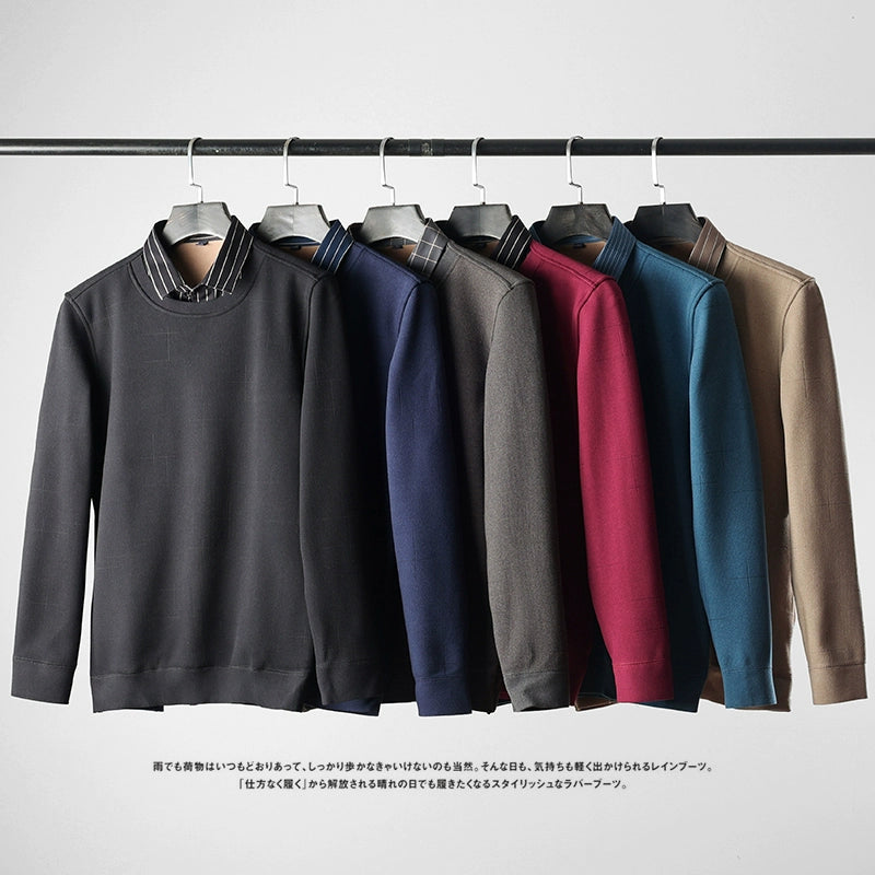 Velvet Padded Sweater Men's Winter Thickened False Two-Piece Shirt Collar Coat Foreign Trade Export Order Men's Thermal Sweater - bertofonsi