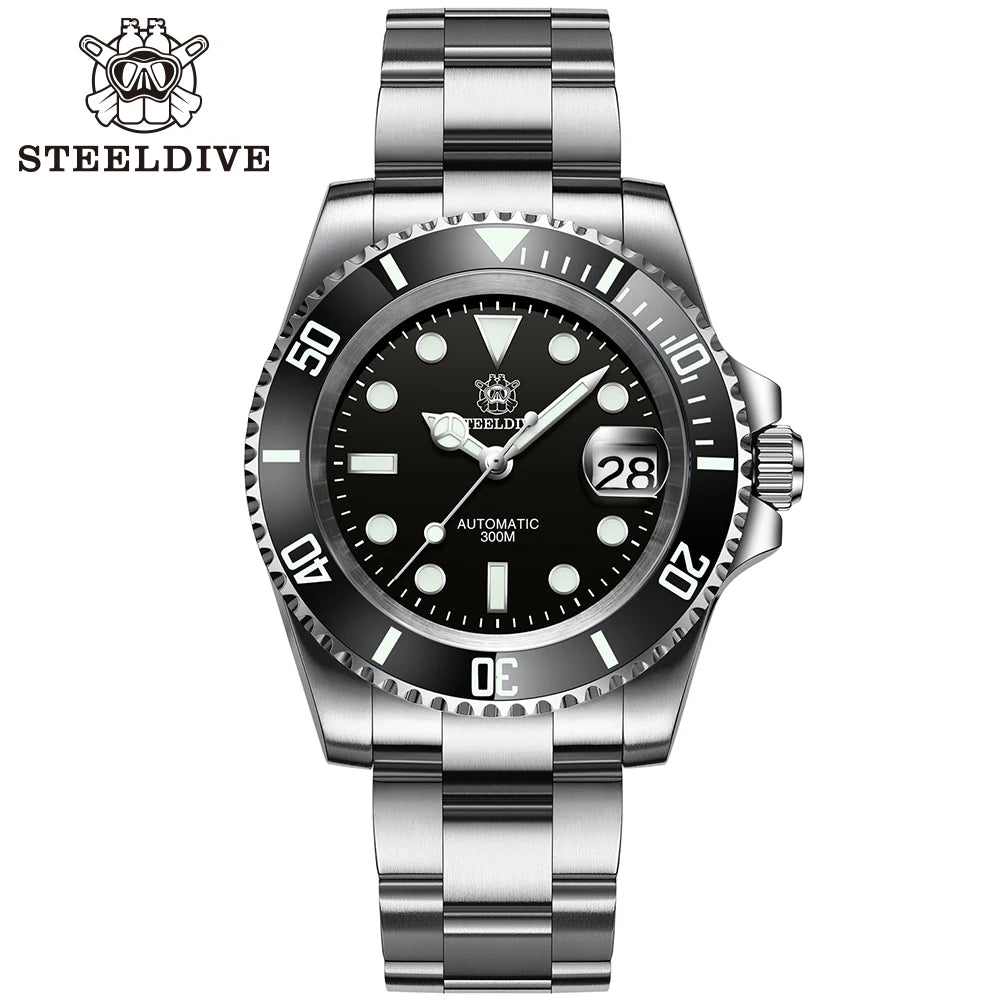 STEELDIVE SD1953 New Arrival Stainless Steel Bi-Color Dial NH35 Automatic Watch 300M Waterproof Sapphire Glass Men Dive Watches - bertofonsi