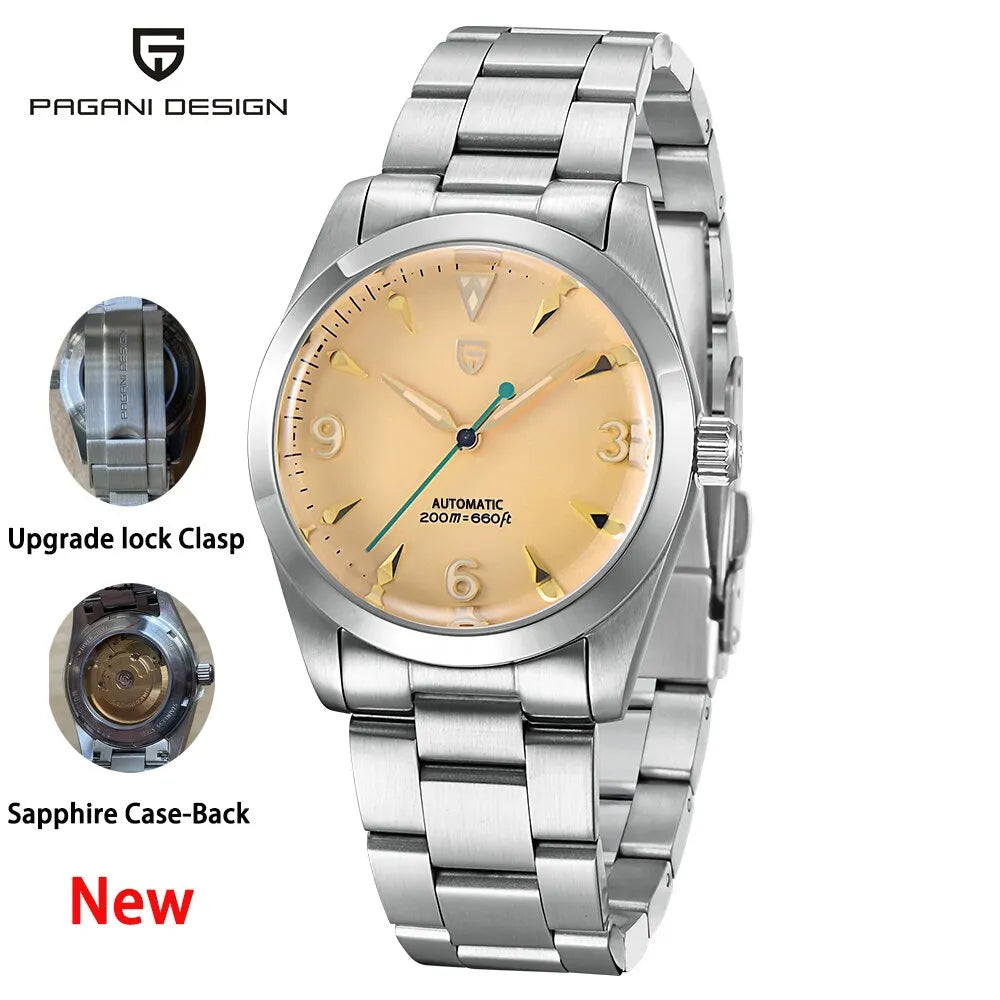 2022 New 36MM PAGANI Design PT5000 Men Retro Mechanical Watch Luxury Stainless Steel AR Sapphire 200m Waterproof Watch for Men - bertofonsi