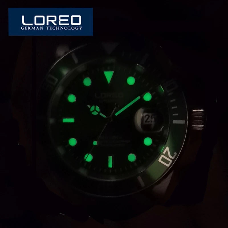 LOREO 20ATM Waterproof Automatic Watch for Men Luminous Sports Diving Date Mechanical Watches Seagull Movement Reloj Hombre - bertofonsi