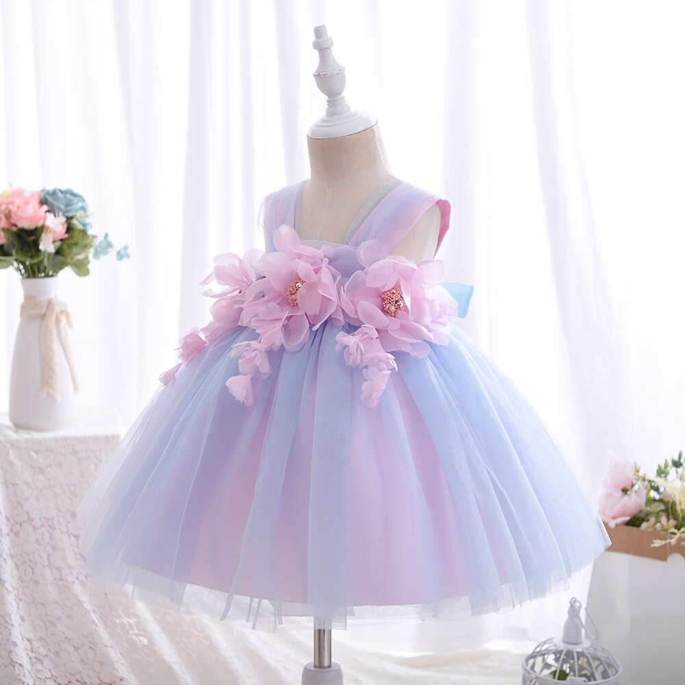 Hetiso Sling Baby Children's Dresses Flower Girl Ball Gowns Summer Tulle Dress Casual Wedding Party Kids Clothes for 1-4 Years - bertofonsi