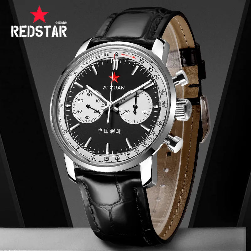 Red Star 42mm Men Chronograph 1963 Watches Luminous Pilot ST19 Movement Gooseneck Mechanical Sapphire Crystal Wristwatches - bertofonsi