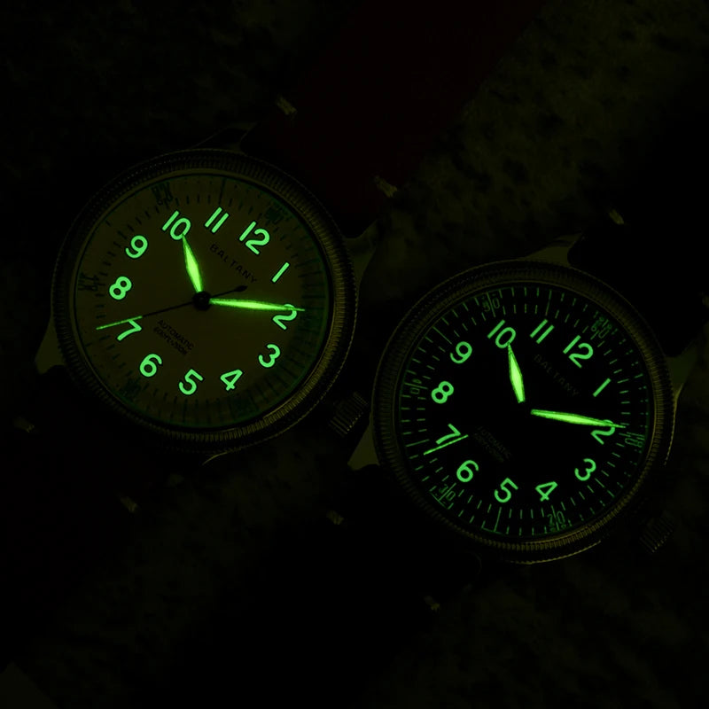 Baltany Men Pilot Watch Luxury 36mm Automatic Watches Mechaical Wristwatch Aviator Bubble Sapphire 200M Waterproof Luminous NH38 - bertofonsi