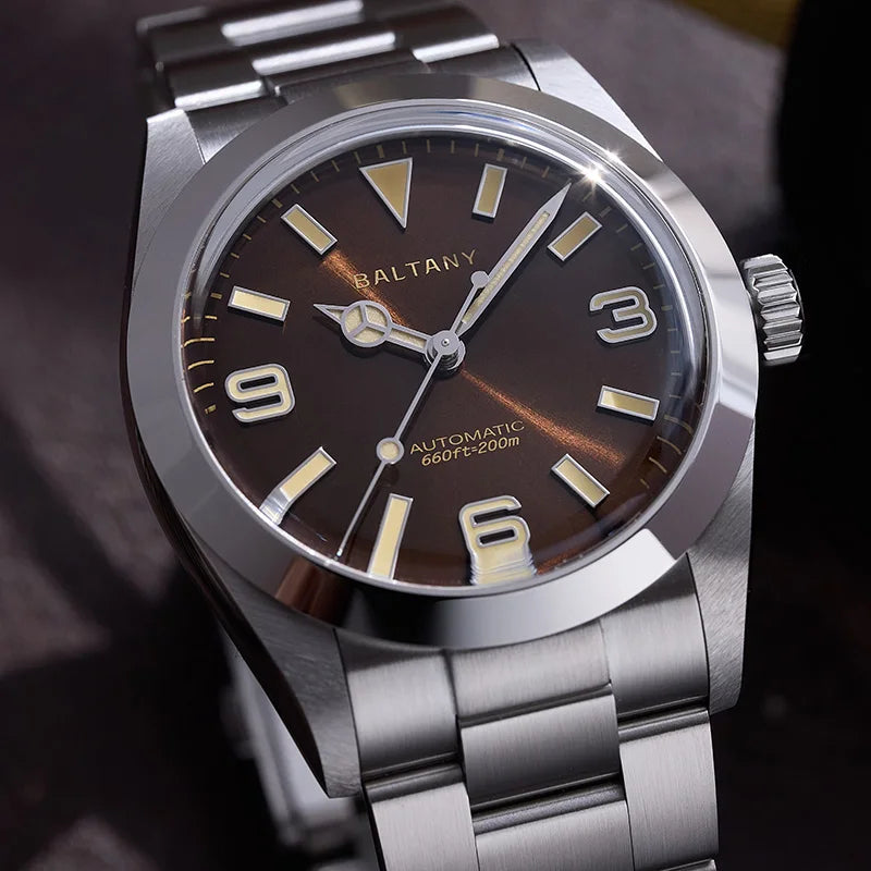 Vintage Explorer Homage Watches S4056 Sunburst 36mm Stainless Steel Bracelet 200M waterproof Luminous Men's Automatic Wristwatch - bertofonsi