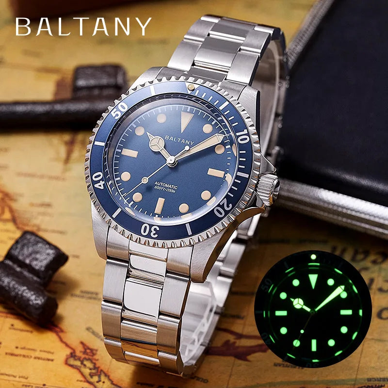 Baltany Diving Watch Water Ghost 200M Waterproof NH38 Mechanical Automatic Stainless Steel Bracelet Vintage Men Sports Watches - bertofonsi