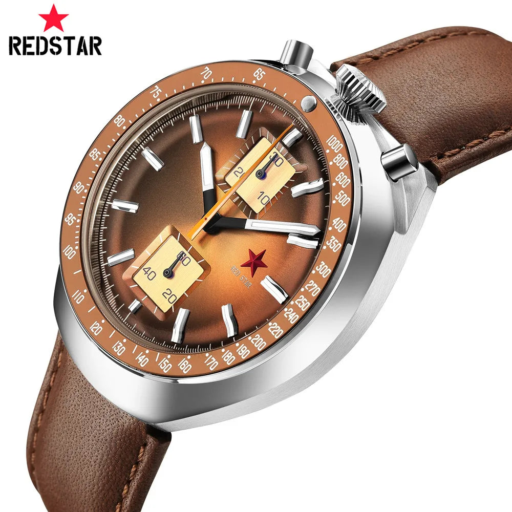 RED STAR Bull Head Retro 1963 Chronograph 42mm Watch for Men Mechanical Clock st1901 Hardlex Military Male Goose WristWatches - bertofonsi