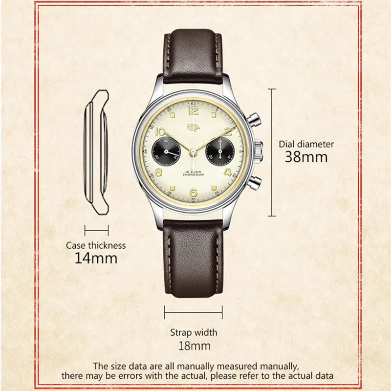 RED STAR Business Men's 1963 Chronograph Mechanical Watch 21 Zuan Original ST19 Movement Sapphire 38mm Air Force Pilot Clock - bertofonsi