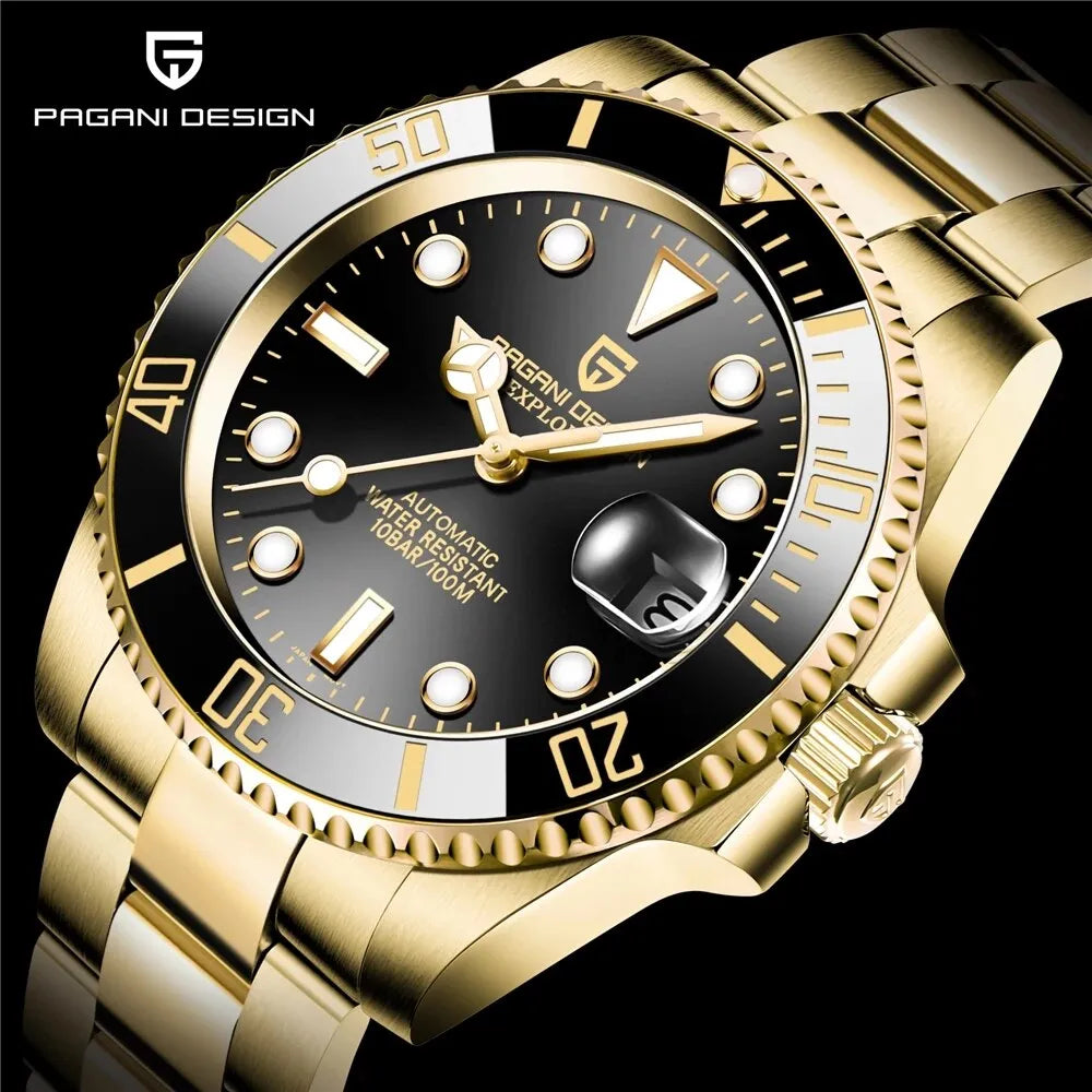 PAGANI Design Stainless Steel 100m Waterproof Watch Relogio Masculino Men Watch Luxury Automatic Mechanical Wrist Watch Men - bertofonsi