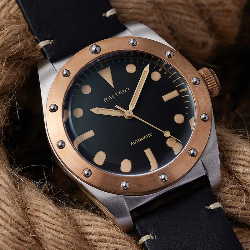 Baltany Design Unique Retro Wristwatch S4030 Super Luminous Stainless Steel Case Burgundy Dail Wach Luxary Bronze Watches Mens - bertofonsi