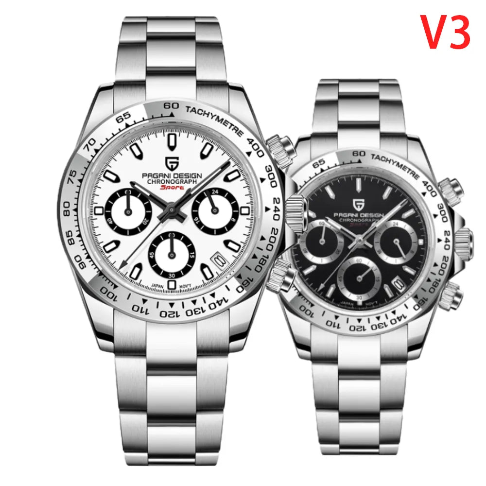 PAGANI DESIGN New Stainless Steel Bezel Men Quartz wristwatches Luxury Sapphire Glass Chronograph VK63 Watch Men reloj hombre - bertofonsi