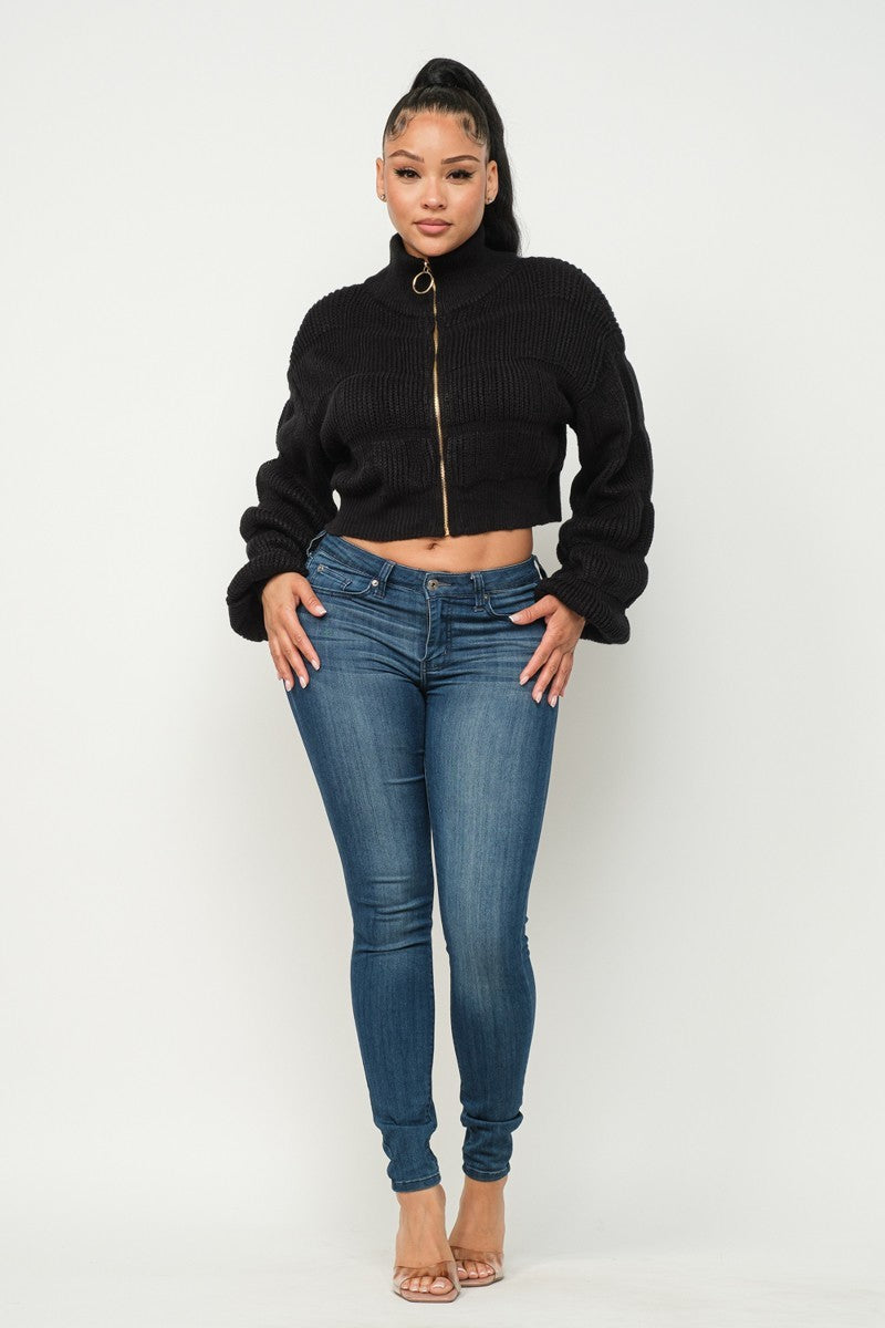 Michelin Sweater Top W/ Front Zipper - bertofonsi