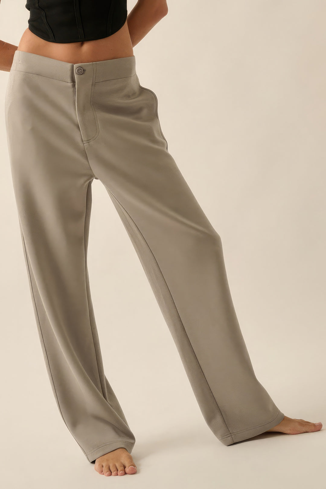 Premium Scuba High Waist Button Zip Up Fly Pants - bertofonsi