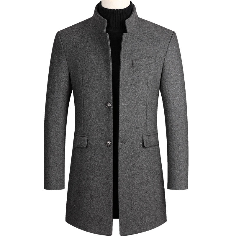 Thoshine Brand Spring Autumn Winter 30% Wool Men Woolen Coats Stand Collar Male Fashion Wool Blend Coat Outerwear Jackets Trench - bertofonsi