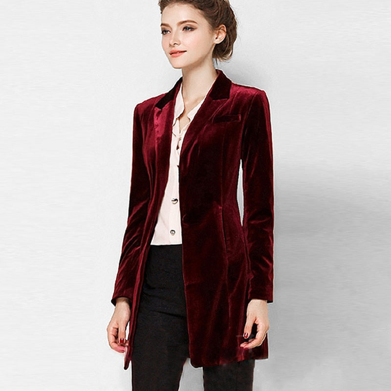 New Female High Quality Chic Tops Europe women&#39;s velvet blazer Slim Fit Long OL jacket Ladies Blouses Suit Coat Free Shipping - bertofonsi