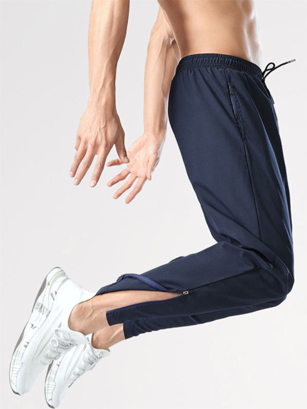 Ice silk quick-drying breathable fitness drawstring casual side zipper trousers - bertofonsi