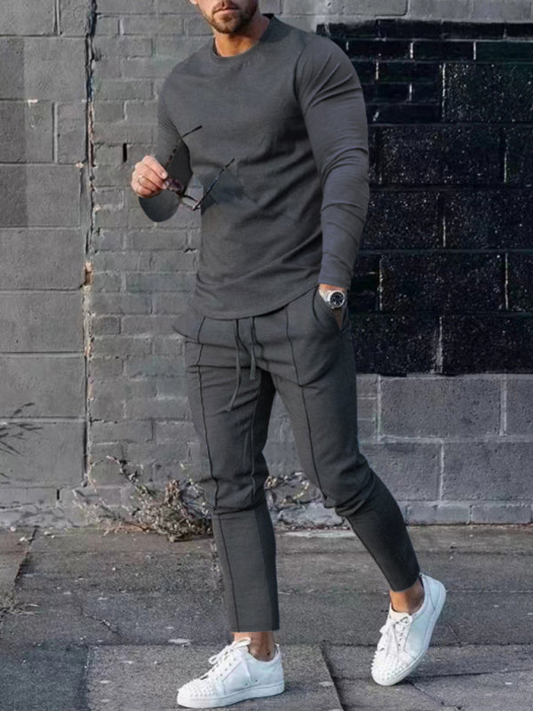 New Men's Two-piece Set Round Neck Long Sleeve T-Shirt Trousers Casual Sports Suit - bertofonsi