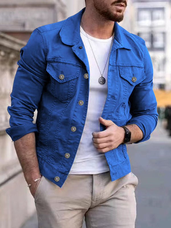 Men's new long-sleeved casual slim jacket multi-pocket button denim jacket - bertofonsi