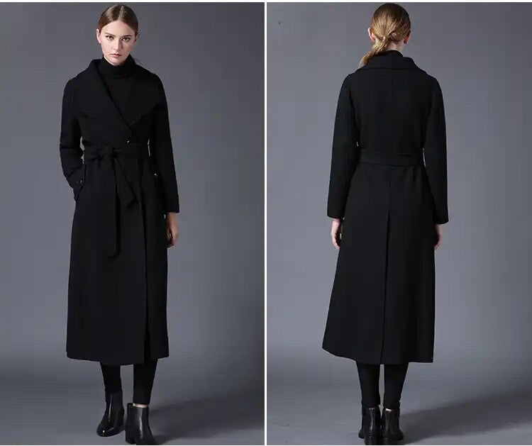 2019 winter women&#39;s wool coat lapel black dark blue long section listing - bertofonsi