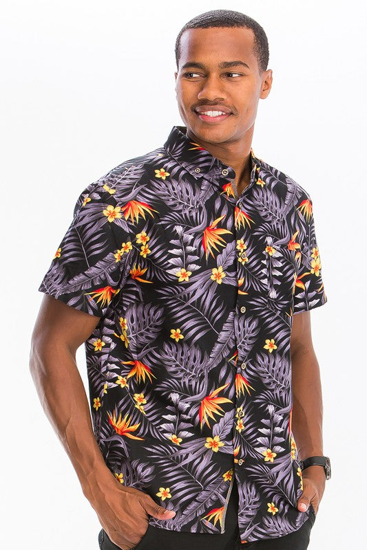 Weiv Mens Print Hawaiian Button Down Shirt - bertofonsi