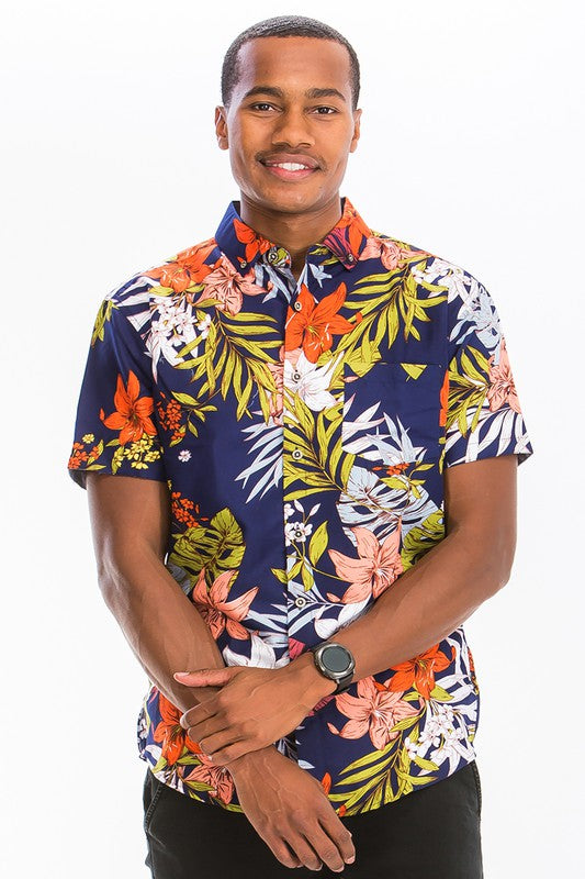 Weiv Mens Print Hawaiian Button Down Shirt - bertofonsi