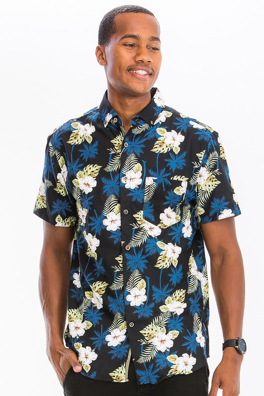Hawaiian Print Button Down Shirt - bertofonsi