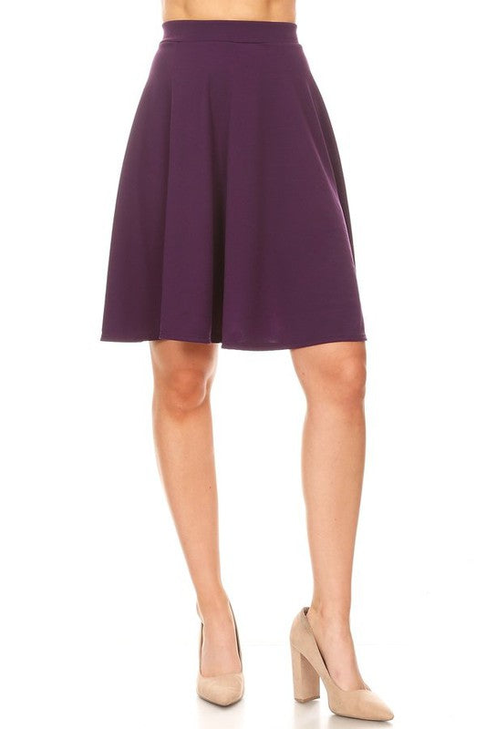 Solid high waisted A-line knee length skirt - bertofonsi