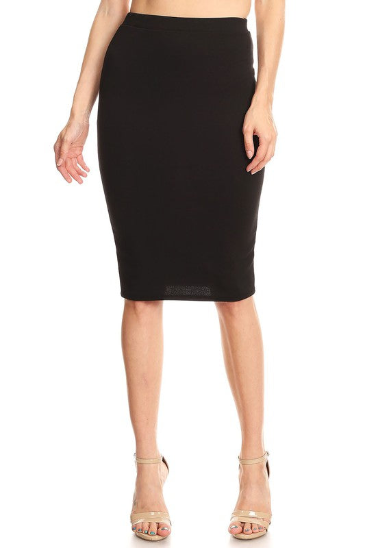 Solid knee length high waisted pencil skirt - bertofonsi