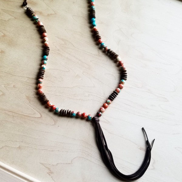 Multi Colored Turquoise Necklace with Wood - bertofonsi