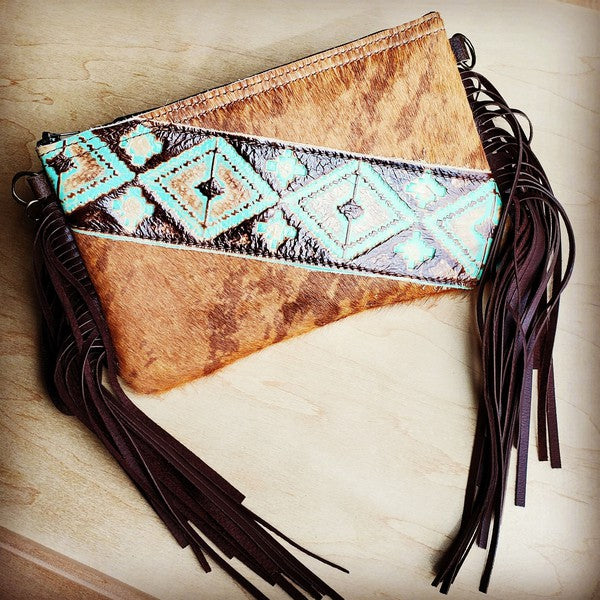 Handbag w/ Leather Fringe and Navajo Side Accent - bertofonsi