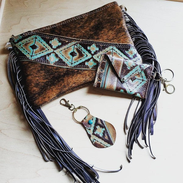 Handbag w/ Leather Fringe and Navajo Side Accent - bertofonsi