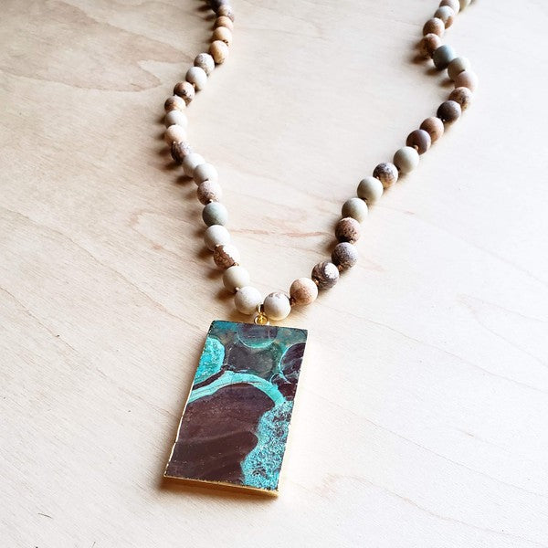JASPER Necklace with Ocean Agate Pendant - bertofonsi