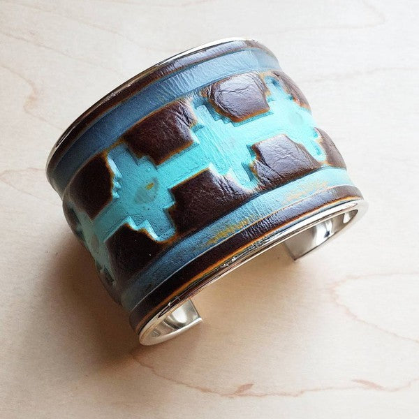 Wide Cuff Bangle Bracelet in Blue Navajo Leather - bertofonsi