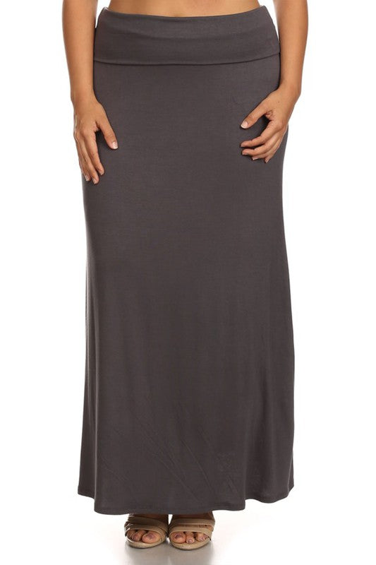 Plus size Solid high waisted a-line maxi skirt - bertofonsi