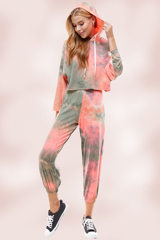 KNIT TIE DYED FRENCH TERRY HOODIE JOGGER PANT SET - bertofonsi