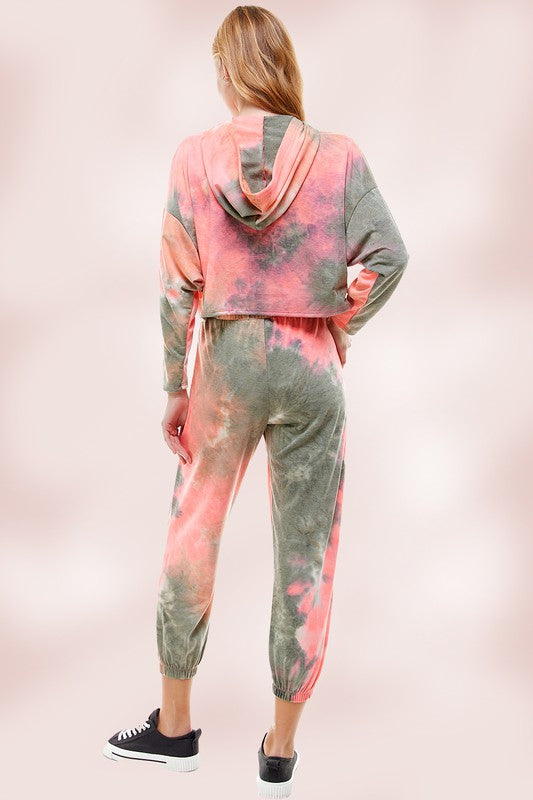 KNIT TIE DYED FRENCH TERRY HOODIE JOGGER PANT SET - bertofonsi