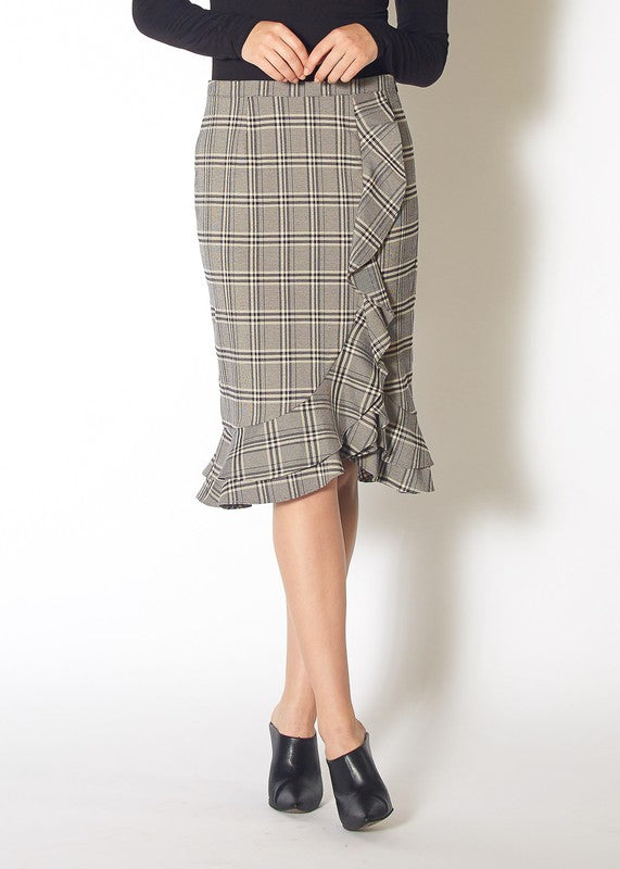 Waterfall Ruffle Trimmed Pencil Skirt XS-XL - bertofonsi