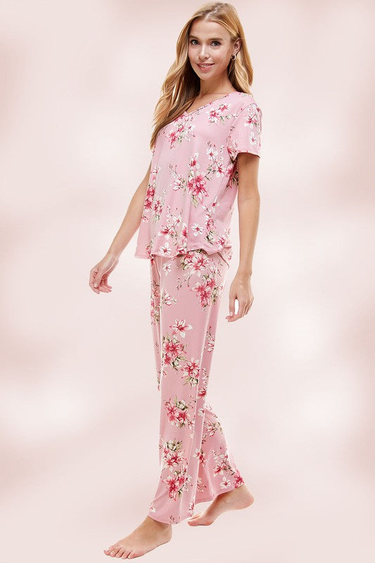 Loungewear set for women's floral pajama set - bertofonsi