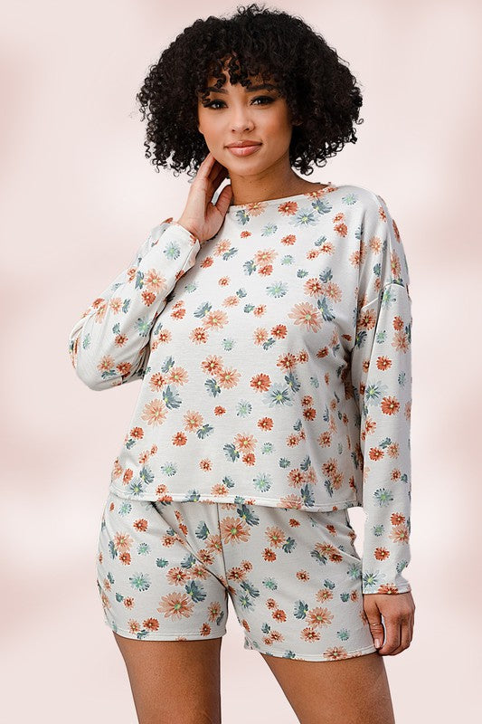French Terry Daisy Floral Short PJ Pajama set - bertofonsi