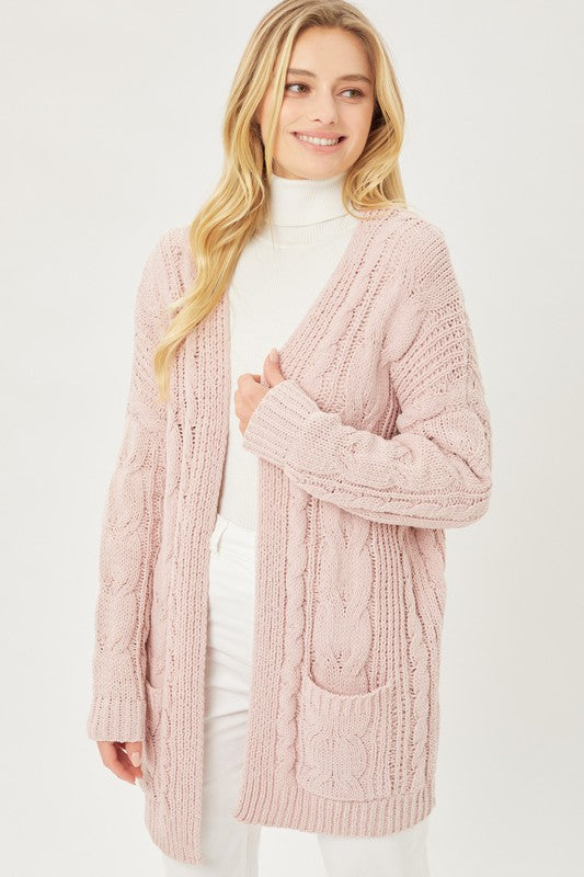 Chenille Cable Knit Oversized Open Front Cardigan - bertofonsi