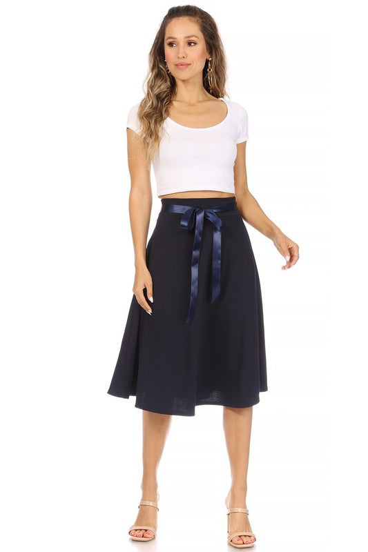 Solid, A-line, knee length skirt - bertofonsi