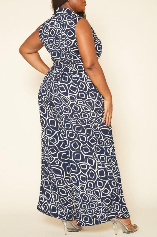 Plus Size Abstract Print Wide Flare Jumpsuit - bertofonsi