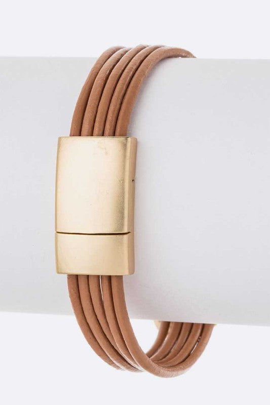 Oval Plate Magnetic Leather Cording Bracelet - bertofonsi